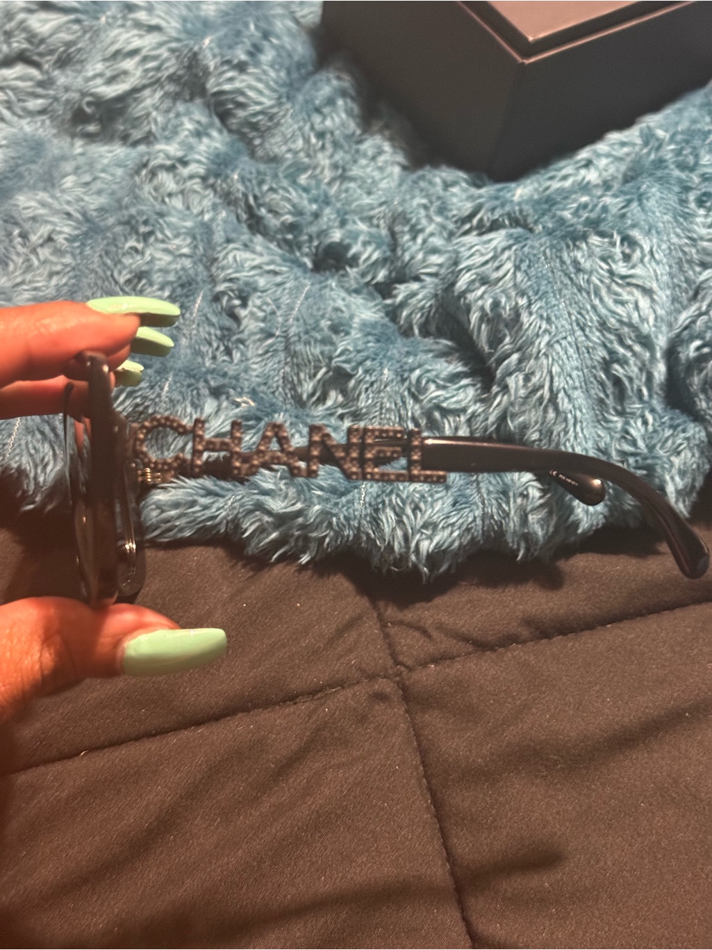 Chanel Black Sunglasses With Crystal-Embellished Logo Temples